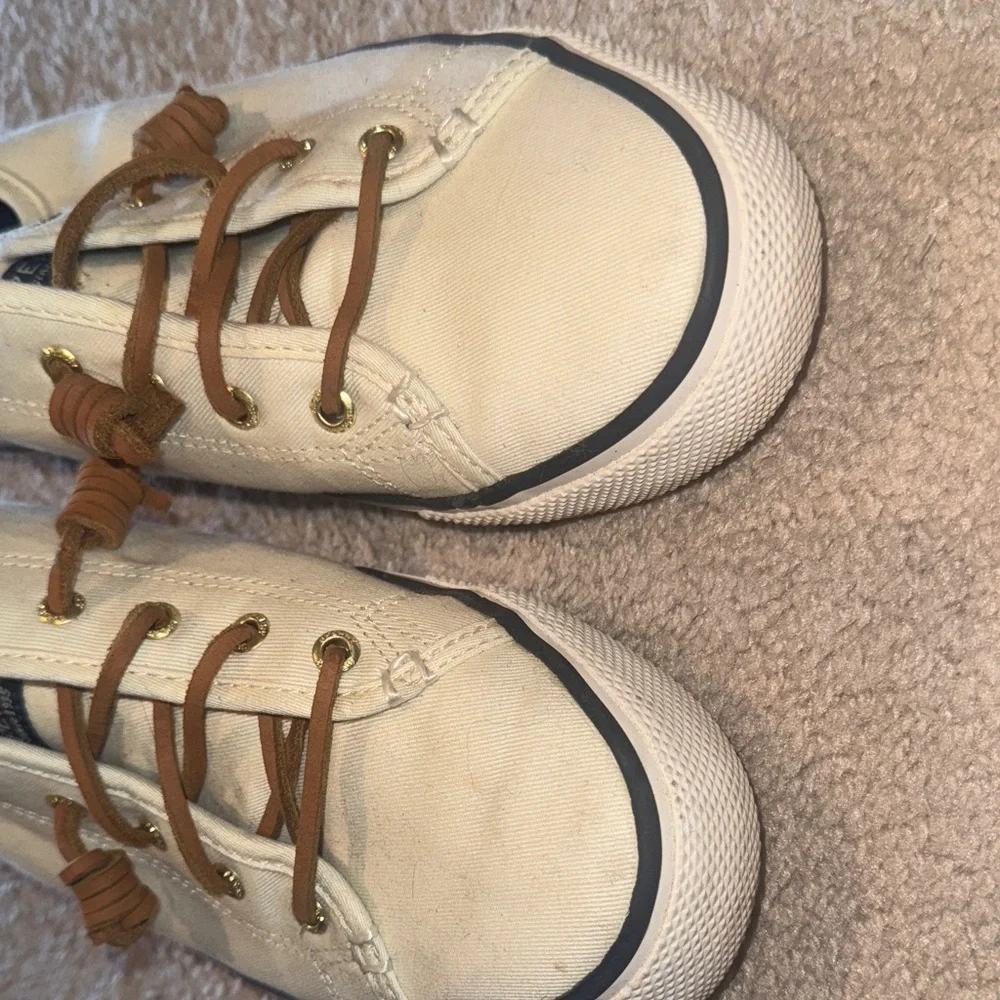 Sperry Off-White Canvas Shoes with Tan Laces - Picture 4 of 7